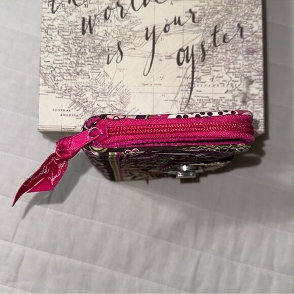 Vera Bradley RFID Very Berry Fuchsia Pink Brown Zip Turn-lock Large Wallet - Picture 7 of 10